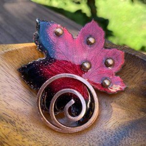 VTG MATISSE Copper Red Enamel Maple Leaf BROOCH